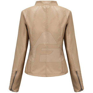 Custom Casual Women's Winter <b>Racer</b> Leather <b>Jacket</b> High Quality Eco-Friendly Lightweight Genuine Leather Corduroy Solid - Product Image 2