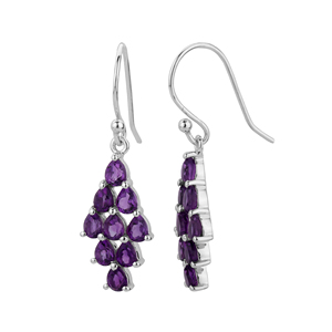 925 Sterling <b>Silver</b> Shah Gems Women's Natural Amethyst <b>Dangle</b> <b>Earrings</b> Water Drop Chandelier Design with Pearl Main Stone - Product Image 2