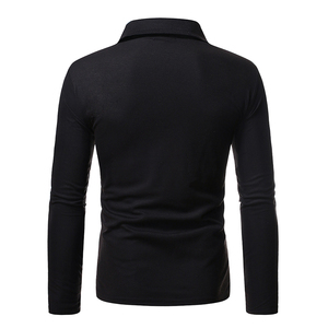 Polo à manches longues noir pour hommes, chemise classique et décontractée à col élégant en coton doux de couleur unie pour tous les jours et le bureau - Product Image 2
