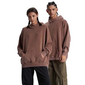 Sweat à capuche surdimensionné essentiel de luxe personnalisé coupe décontractée délavé à l'acide polaire vintage lourd brodé au soleil pour l'hiver - Product Image 4