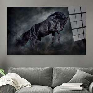 Arte en lienzo de Black Stallion: Impresión ecuestre dramática, decoración rústica para el hogar, arte en vidrio templado - Product Image 1
