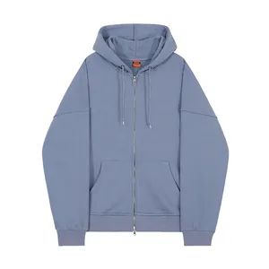 Drop Shoulder Zipper Hoodie 100% Cotton Fleece <b>Zip</b>-Up Hooded <b>Sweatshirts</b> Embroidered OEM Wholesale Men's <b>Full</b>-<b>Zip</b> Jackets - Product Image 4