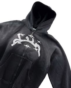 Women's Vintage Embroidery Hoodie Loose Fit Zip-Up Sweatshirt <b>Hip</b> Hop Streetwear Casual Coat XS Size for Winter - Product Image 5