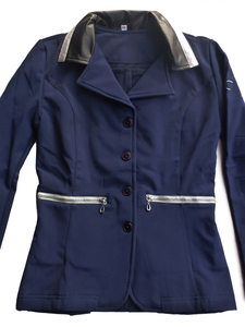 Veste d'équitation noire pour femme de la collection Equestrian, avec col et revers dorés, fermetures éclair aux poignets, matière softshell, tailles XS-XL - Product Image 2