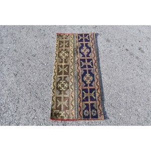 Vintage Turkish 17 X 35 ft <b>Boho</b> Blue Brown Woven Wool Area <b>Rug</b> Handmade Patchwork Rectangle Design for Living Bamboo Silk Latex - Product Image 1