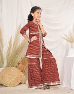 ชุดเดรสพื้นเมืองสำหรับเด็กผู้หญิงมาใหม่ชุดสูทเคอร์ตาชาราราอินเดียผ้าคอตตอนสำหรับงานแต่งงานและงานปาร์ตี้ - Product Image 5