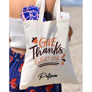 Bolsas de Algodón para el Día de Acción de Gracias - Impresas con 'Give Thanks Eat Pie' para Compras y Decoraciones Festivas - Product Image 4