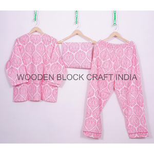 Pijama de algodón puro 100% para mujer, ropa de dormir suave y transpirable, pantalones largos con estampado de bloque único, camisas de algodón de estilo indio para mujer - Product Image 4