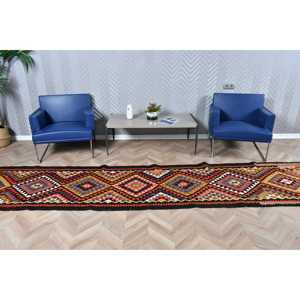 2.8x13.2 ft Vintage Kilim Rug, Turkish Rug, <b>Red</b> Plants & trees <b>Wool</b> Rug - Product Image 3