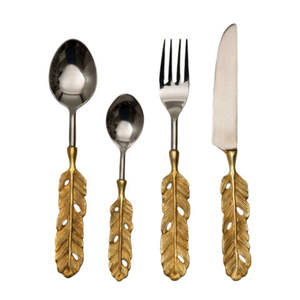 <b>Mirrored</b> Steel Gold Flatware Set with <b>Black</b> Marble Handle for Home and Wedding Dinnerware Cutlery Set For Food Eating Use - Product Image 4
