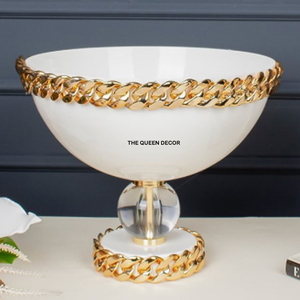 Centre de table et bol décoratif de qualité supérieure en métal, plaqué or de haute qualité et revêtement en poudre de couleur blanche, pour les fêtes - Product Image 1