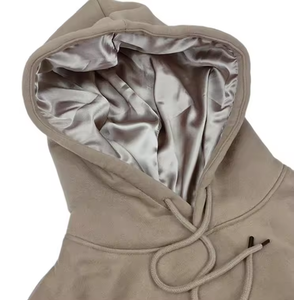 Luxe Double Couche Soie Doublure Pull Plaine Blanc Unisexe Satin Doublé Intérieur Capuche Hommes Cordon Hoodies Avec Satin - Product Image 3