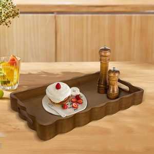 Bandeja DE SERVICIO DE MADERA marrón nogal personalizada hecha a mano con asas centrales recortadas para desayuno café y Decoración de mesa - Product Image 3