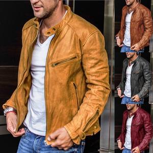 Veste de moto en cuir PU personnalisée à col montant pour homme - Product Image 2