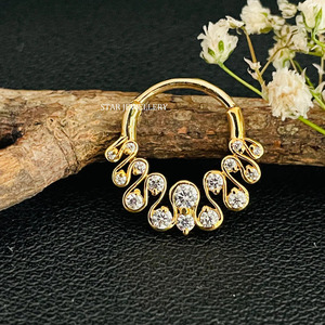 14K Or Massif Zig Zag Diamant Naturel Septum Nez Anneau Fine Jewelry. - Product Image 5