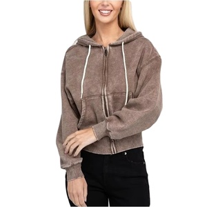 Sudadera con capucha vintage para mujer, con cremallera, lavado ácido, algodón French Terry 400GSM, estilo urbano personalizado, proveedor de fábrica OEM de marca privada - Product Image 2