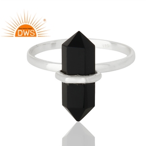 Design de crayon fait à la main, argent Sterling fin, Onyx noir naturel, anneaux empilables, fabricant de bijoux personnalisés - Product Image 2