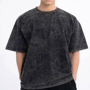 Camiseta vintage lavada con ácido de primera calidad para hombre, estampado gráfico personalizado, hombro caído de gran tamaño, camiseta pesada en blanco GSM, Retro desgastado - Product Image 1