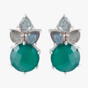 New Arrival Green Onyx & Labradorite Gemstone 925 Sterling Silver Round And Pear Shape Earrings - Product Image 1
