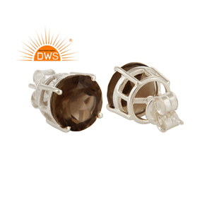 Venta caliente plata esterlina cuarzo ahumado Natural piedras preciosas Stud pendiente joyería para mujer regalo para ella - Product Image 1