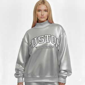 Winter Long Mockneck Sweatshirt for Women 100% Cotton Pullover Style <b>Drop</b> Shoulder Oversized Customised Logo Printing - Product Image 1