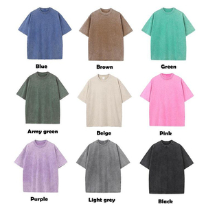 T-shirt pour homme en coton 100% tricoté, poids lourd, logo personnalisé, lavage à l'acide, vintage, délavé, coupe classique, écologique - Product Image 3