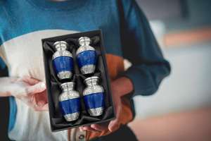 Set of 4 Handcrafted <b>Mini</b> Metal <b>Urns</b> with Velvet Case Pouches <b>for</b> Family Pets Cremation Funerals-Premium Funeral Supplies - Product Image 5