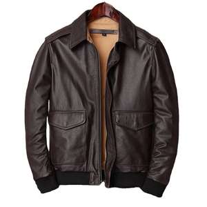 Veste Homme 2026 de Qualité Supérieure en Cuir Véritable avec Col Montant et Logo Frontal, 100% Cuir de Vache Marron Foncé Style Vintage Varsity - Product Image 1