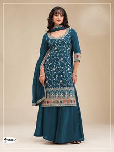 ผ้าไหม vichitra หนักด้วยด้ายหลาย Jari และ3บวก5มม. ลำดับปักเย็บสำหรับงานปาร์ตี้สวมใส่ชุด - Product Image 4