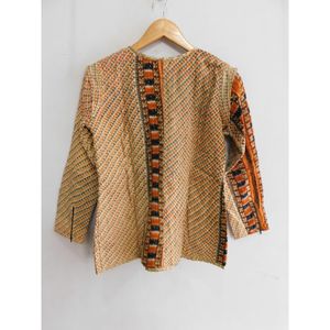 High Quality Winter Breathable Quilted Short Vintage Cotton <b>Kantha</b> <b>Jacket</b> Indian Women Hand-Block Floral Printed Casual Pocket - Product Image 5