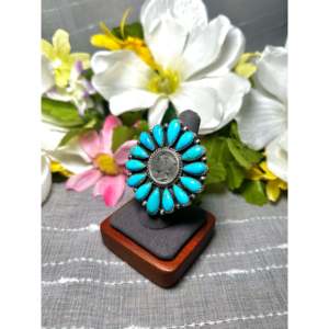 Annie Spencer Kingman Turquoise & Sterling Silver <b>Adjustable</b> Fashion <b>Ring</b> Stylish Inlay on Stainless Steel Perfect Gift Idea - Product Image 3