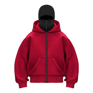 Sweat à capuche balaclava streetwear personnalisé pour homme, surdimensionné, effet vieilli, broderie appliquée, 500 GSM, masque facial, lavage à l'acide, fermeture éclair, automne - Product Image 1