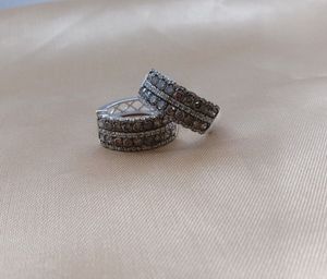 3.83 Ct Natural Round White Brown Diamond Sterling <b>Silver</b> <b>Huggie</b> Hoop Earring for Women Wedding Engagement - Product Image 1