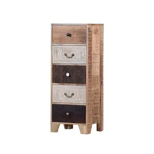 Mango Holz schrank mit 5 Schubladen Antike rustikale natürliche Farbe Luxus Designer Möbel im klassischen Stil für Wohnzimmer