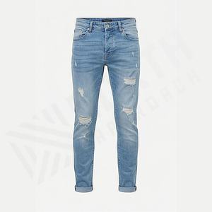 Pantalones Cargo de Mezclilla Rotos de Diseño de Moda, Estilo Urbano Vintage, Corte Regular, Cintura Media, Transpirables, para Hombre, Venta al por Mayor, Personalizados - Product Image 1