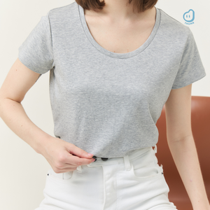Camiseta Ajustada de Manga Corta para Mujer, Jersey de Algodón Transpirable con Detalles de Pliegues y Malla - Product Image 1
