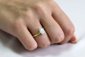 การตั้งค่าง่ามชุบทอง18K S925เงินสเตอร์ลิงธรรมชาติสีรุ้งมูนสโตนมาร์คีตัดอัญมณีเครื่องประดับแหวนวางซ้อนกันได้ - Product Image 6