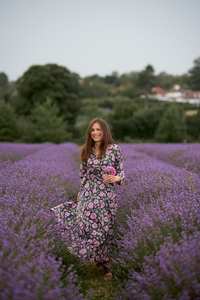 Hand Block Printed Bloom Dress Bohemian Calf Length Floral <b>Navy</b> Rose Pink Handmade - Product Image 3