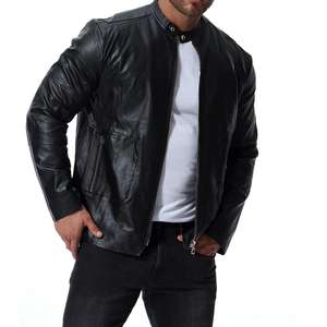 Veste en cuir décontractée vintage pour homme, style motard, coupe ample, hiver, col montant, teinture unie, service OEM ODM - Product Image 2