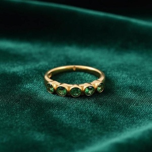 Women's Gold Plated 925 Sterling Silver Round Cut Emerald Ring - Product Image 2