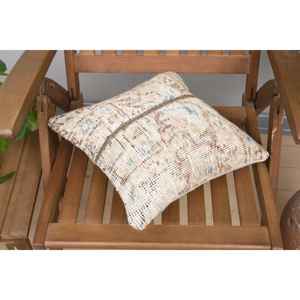 Beige Wool Kantha Patchwork <b>Pillow</b> 14x14 Inch Luxury Vintage Embroidered Fluffy Rustic <b>Throw</b> <b>Pillow</b> for Floor Use - Product Image 4