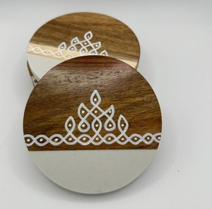 Sous-verre en bois moderne de luxe avec tapis et coussinets de forme ronde pour la décoration de table Utilisez des sous-verres en pierre en bois - Product Image 3