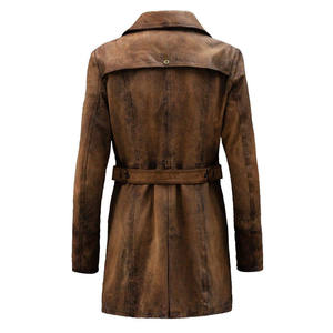 Gabardina Clásica de Cuero para Hombre con Cuello de Solapa, Manga Larga, Chaqueta Larga para Días Fríos - Product Image 2