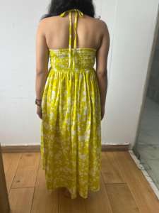 เดรสเอ็มไพร์สายเดี่ยวพิมพ์ลายดอกไม้มีพู่ปักลายสายยาวผ้าฝ้ายสีเขียวมะนาวหวานโรแมนติกน่ารักสำหรับฤดูใบไม้ผลิฤดูใบไม้ร่วง - Product Image 2