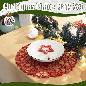 Set de table rond en papier tressé rouge, design moderne, fait main, naturel, antidérapant, résistant à la chaleur, pour intérieur et extérieur - Product Image 3