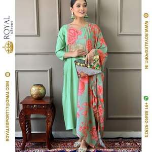 Top Most Selling Designer à la mode coton imprimé Kurti haute qualité broderie cou Kurti ensemble au prix le plus bas - Product Image 2