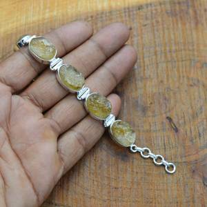 Rough Citrine Luxury <b>Sterling</b> <b>Silver</b> Bracelet Handmade Gemstone Jewelry Natural Stone Adjustable Gold Plated GIA Certified - Product Image 6