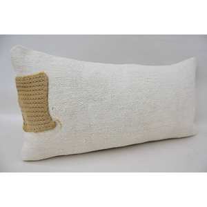 Patrón Vintage Beige Lana Kantha Almohada 12x24 Pulgadas Bordado Tejido Acento Almohada - Product Image 2