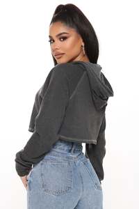 Material polar profesional de alta calidad OEM ODM El mejor diseño Sudadera con capucha lavada con ácido para mujer con Top corto de manga completa - Product Image 3