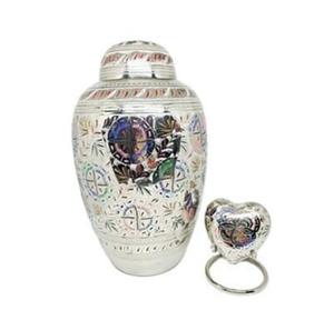 Juego de 2 Urnas Funerarias de Latón para Cenizas, Plateadas con Patrón Floral Grabado, Nuevo Diseño, Urnas de Metal para Recuerdos - Product Image 1